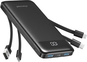 Charmast Power Bank with Built in 4 Cables, 10000mAh Portable Charger